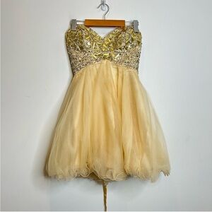 Gold corset fluffy tulle dress